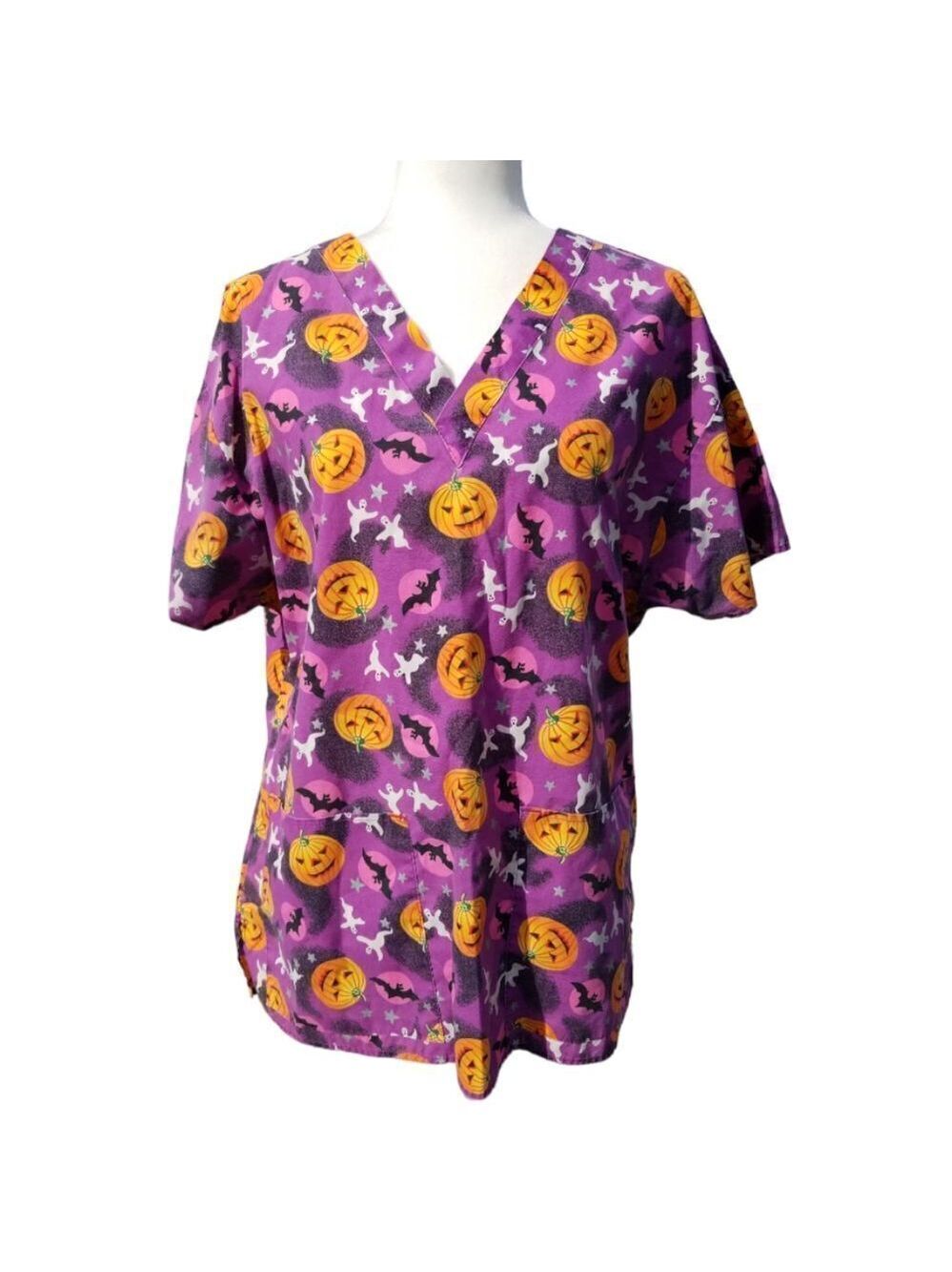 Crest Halloween Scrub Top Size M6